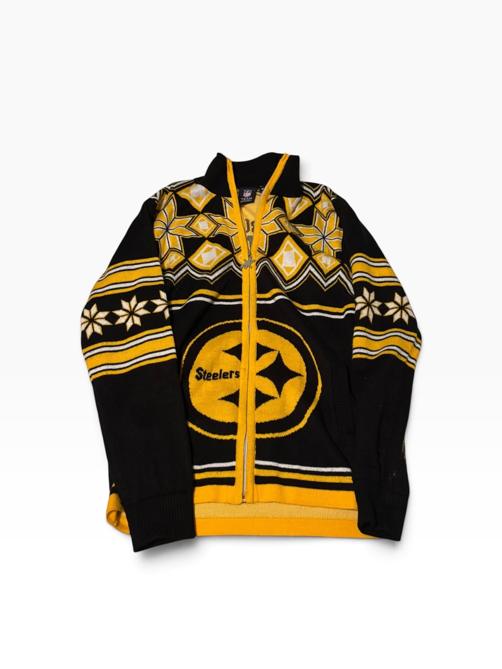 NFL Pittsburgh Steelers Team Apparel Full Zip Sweater Yellow/Black Size Medium